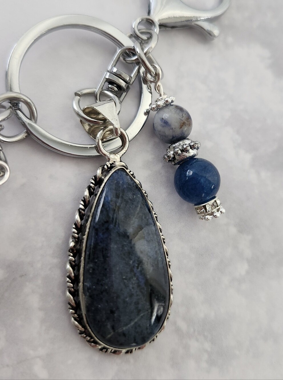 Sodalite Blue Purse Charm or Keychain Jade Lapis Agate Tigers Eye Handcrafted - Picture 3 of 6